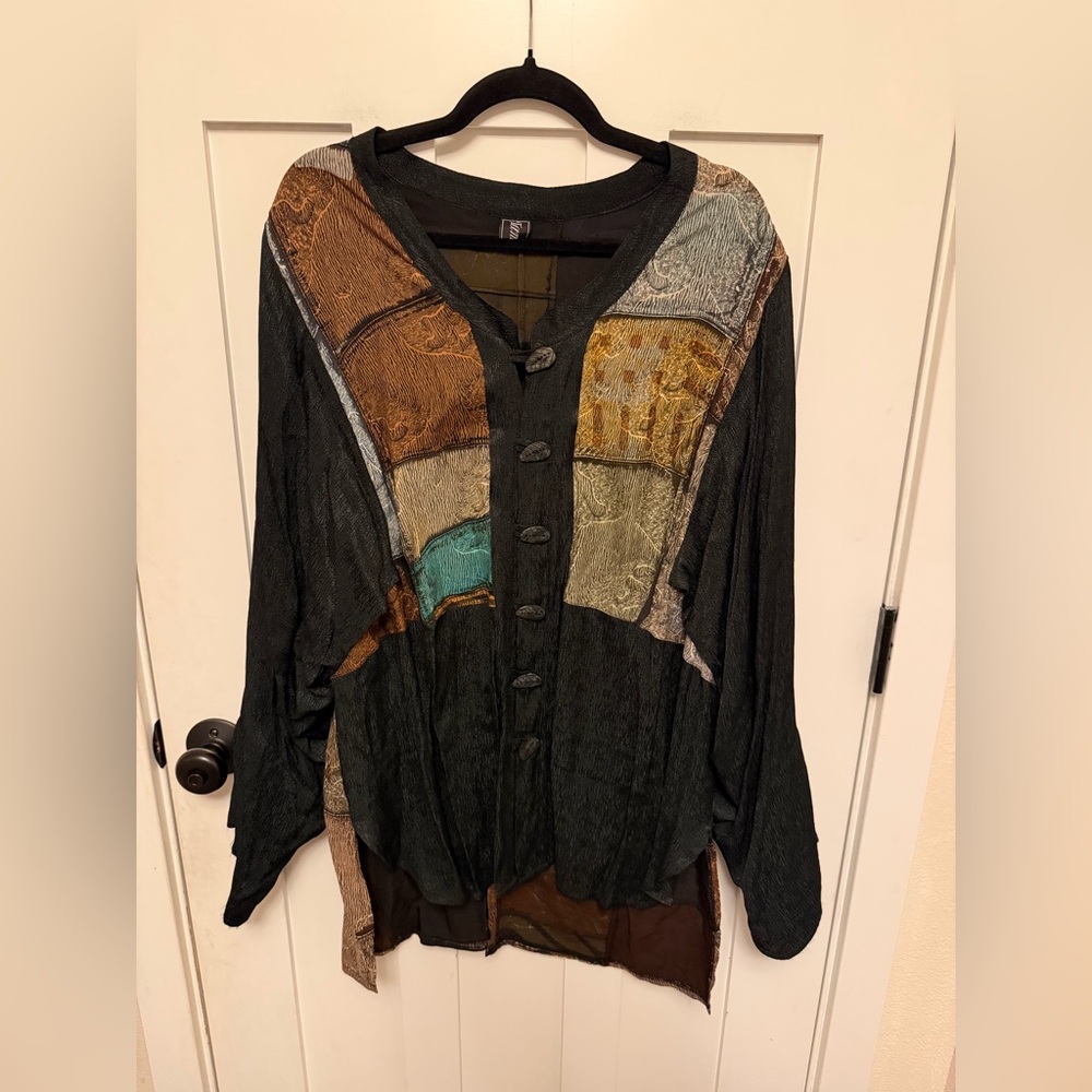 Vintage Patchwork Jacket Tunic Top Rayon Avant-Ga… - image 1